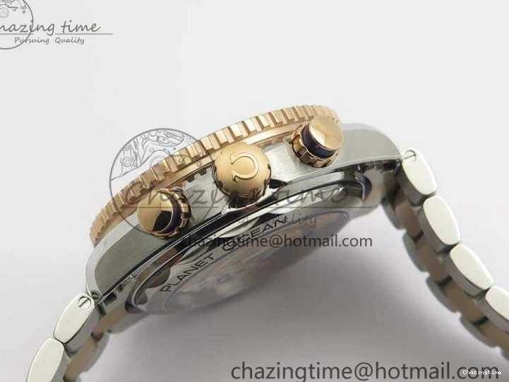 0412 Seamaster Pro Chrono SS RG OM Best Edition Blue Ceramic Blue Dial On SS RG Bracelet A Snug 8129